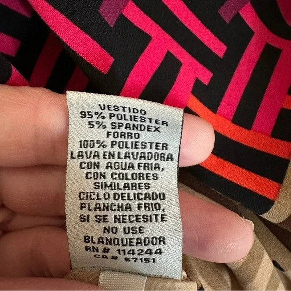 Eliza J Women's 3/4 Sleeve Multicolor Crew Neck Fashion Dress Size 6 GUC - Picture 9 of 11